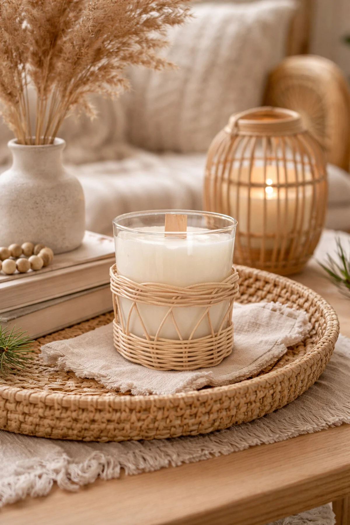 Rattan Bambu Mumluk Açık Bej