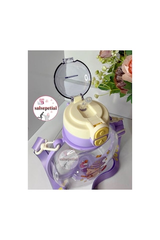 Ayıcık Su Matarası Ayıcıklı Suluk Figürlü Su Şişesi Ayıcık Matara Askılı Pipetli Matara 850ml Mor