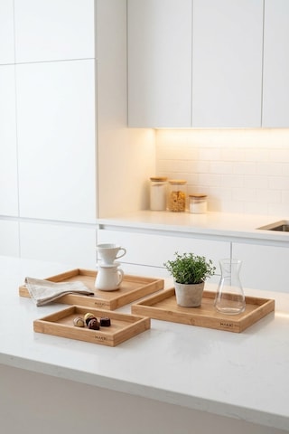 Makri Home 3 Lü Ahşap Tepsi Seti, Büyük Tepsi: 40 X 30 Cm, Orta Tepsi: 35x25 Cm, Küçük Tepsi: 30x20 Cm Ahşap