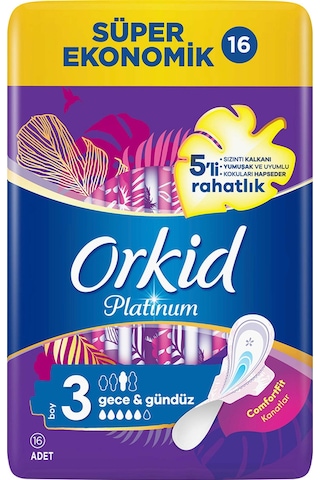 Orkid Platinum Hijyenik Ped Gece Süper Ekonomik Paket 16 Ped