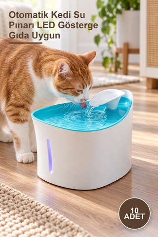 10 Adet Otomatik Kedi Su Pınarı Led Gösterge Gıda Uygun