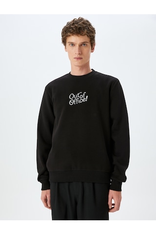 Koton Pamuk Karışımlı Bisiklet Yaka Slogan Baskılı Sweatshirt Siyah 5wam70232mk Siyah