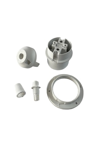 E27 Duy Geçmeli Yarım Diş Avize, Abajur, Lambader Duyu Halkalı - Bakalit Beyaz 250v-4a 5 Adet