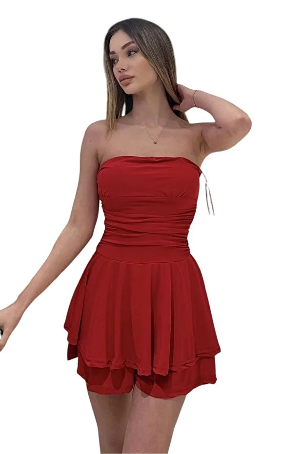 Yasarozergiyim Straplez Elbise Kırmızı
