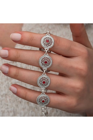Artsmagazinmücevher Gümüş Telkari Yakut Taşlı Kadın Bileklik