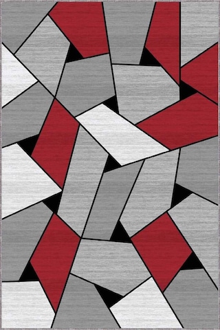 Kırmızı Geometrik Kaymaz Tabanlı Dekoratif Halı Wl06n11
