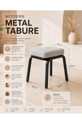 Metal Tabure - 6 Adet Açık Gri