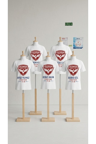 Hediye Okullara Özel Logolu Baskılı Öğrenci Tişörtü Toptan T-shirt 10'lu Paket Kendin Tasarla Kuruma/kişiye Özel Beyaz