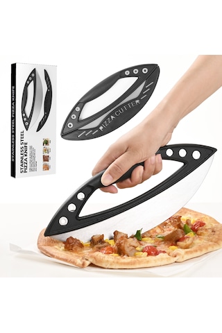 Reedark Stainless Steel Büyük Boy Yarı Daire Dilimleyici, Pizza Ve Baharat İçin Çok Fonksiyonlu, Hamur İşleme Aleti, Ergonomik Tutuş, Opp Paketli Siyah Siyah
