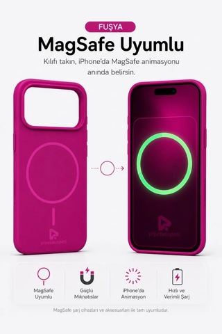 iPhone Uyumlu 17 Pro 6.3" Aura Akıllı Magsafe Animasyonlu Silikon Kılıf Fuşya