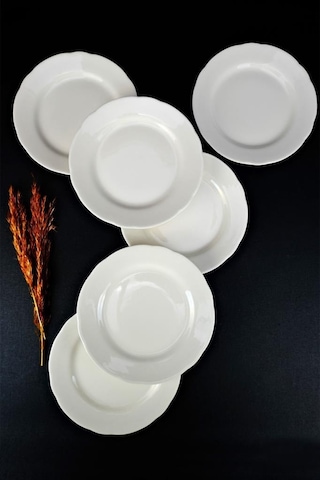 Digithome Papatya 6 Lı Porselen Pasta Ve Sunum Tabağı Seti 19 Cm Krem - Tl4051627 C320.003