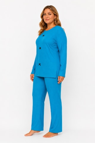 Sleeproom Büyük Beden Kaşkorse Mevsimlik Mavi Pijama Takımı
