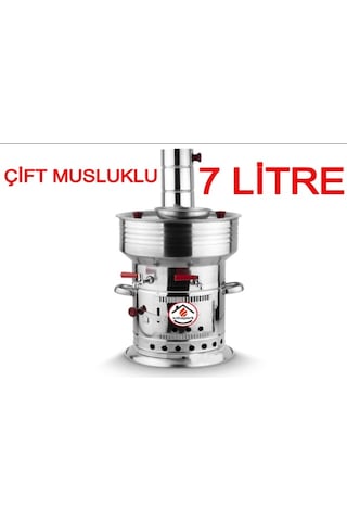 10 Litre Paslanmaz Metal Odunlu Kömürlü Çay Semaveri Büyük Çift Musluklu Demlik Hediyeli Semaver 10