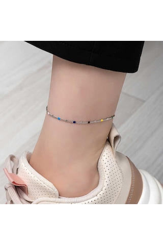 925 Ayar Gümüş Renkli Mineli Halhal Çok Renkli