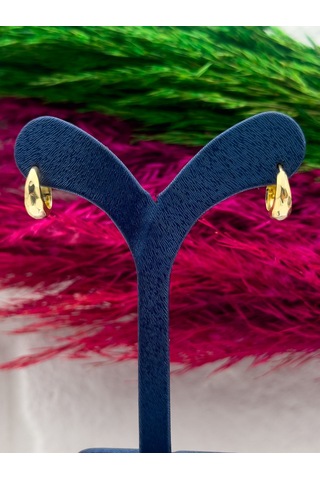 925 Ayar Gümüş Kalemli Gold Renk Halka Modeli Zarif Kadın Küpe Gümüş