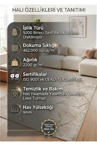 Premium Geometrik Desenli Akrilik Salon Halısı - 462.000 Vuruş Sık Dokuma - Leke Tutmaz Çok Renkli