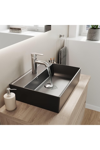 Aqua Bagno Plan Tezgah Üstü Kare Çanak Lavabo 50 x 38 CM Mat Siyah Beyaz