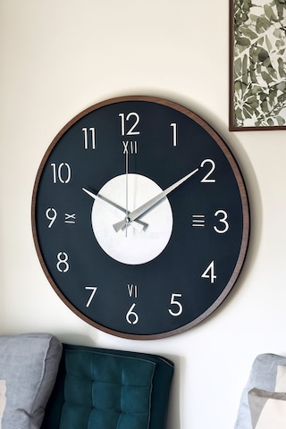 Ahşap Dekoratif Taygeta Gümüş Aynalı - Kahverengi Duvar Saati 48cm Siyah - Gold