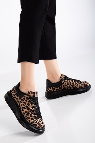 Erceka Günlük Spor Ayakkabı Kadın Sneaker Bağcıklı Leopar Siyah-beyaz-kahverengi Tam Siyah / Leopar