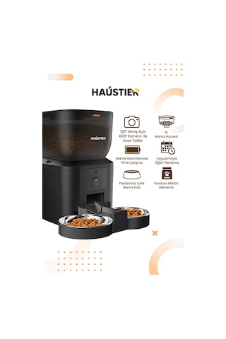Qq025-dual Kameralı Akıllı Otomatik Kedi Mama Kabı, 480p Gece Görüşlü 2.4ghz, 4lt, Çift Metal Kase