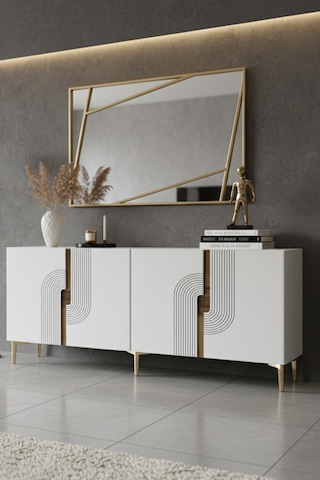 Ka1804bg Meyra180 Konsol, Kahve Köşesi, Tv Sehpası Beyaz-gold 180cm Beyaz-gold