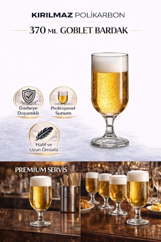 Kırılmaz Polikarbon Goblet Bardak 370 Ml Cam Görünümlü Bira & Kokteyl Kadehi Şeffaf