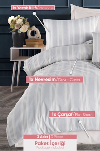 Eponj Home Sport Çizgili Nevresim Takımı Tek Kişilik Soft Line Gri Gri