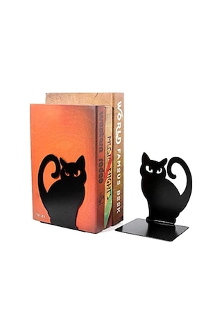 Siyah Kara Kedi Desenli Model Kitap Desteği