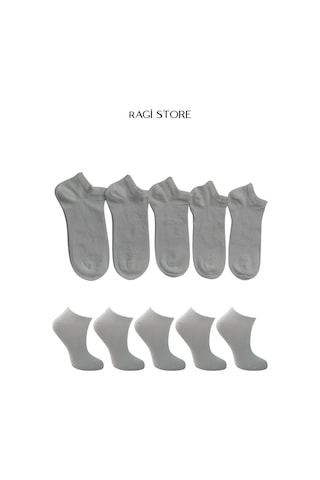 Ragi Store 5'li Dikişsiz Düz Penye Beyaz Kadın Patik Çorap Beyaz