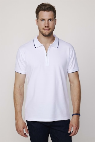 Tudors Erkek Polo Yaka Slim Fit Pamuk Fermuarlı Pike Beyaz Tişört-27688-Beyaz