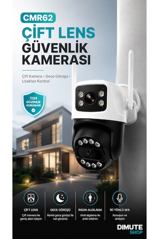 Cmr62 Çift Lens Wifi Güvenlik Kamerası Ptz Gece Görüşlü Hareket Takipli Ip Kamera