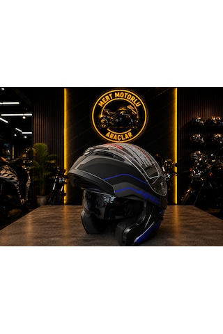 Jk 902 Az Blue Çene Açılır Motosiklet Kaskı Mat Siyah - Mavi