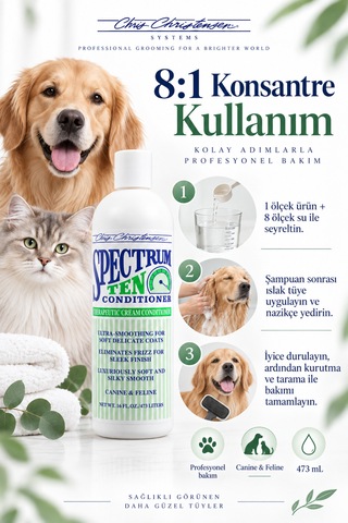 Chris Christensen Sp Ten 8:1 Konsantre Yumuşak Ve Pürüzsüz Kedi Ve Köpek Tüy Kremi 473 Ml
