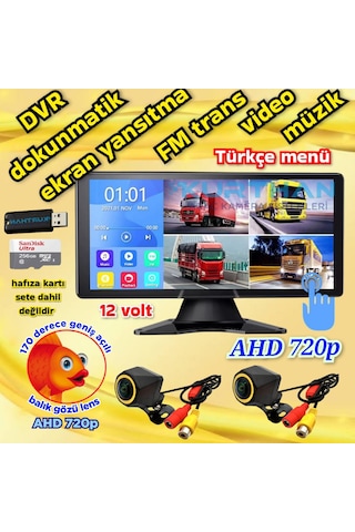 2 Adet Balık Gözü 720p Ahd 170'' Kamera Dokunmatik 10.36'' Video Müzik Dvr Ekran Seti 12 V