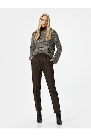 Koton Şahika Ercümen X Koton - Beli Bağcıklı Havuç Pantolon Kahverengi 4wak40091ew 4WAK40091EW517 Kahverengi