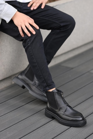 Shoetyle - Siyah Deri Fermuarlı Erkek Bot 250-085-1077 Siyah