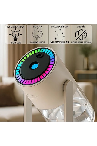 Rgb Işıklı Hava Nemlendirici Buhar Makinesi Döner Açılı Ultra İnce Sprey Usb Çalışma Sessiz