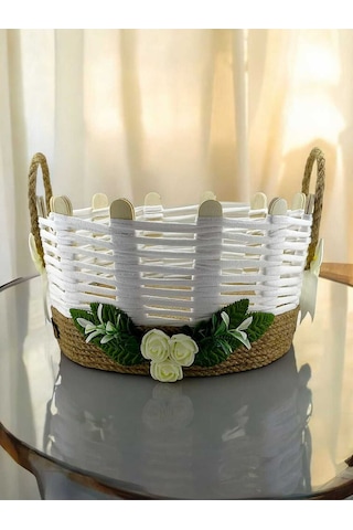 Çok Amaçlı Hasır Sepet Makyaj Organizer Takı Kutusu Banyo Komodin Üstü Düzenleyici Beyaz