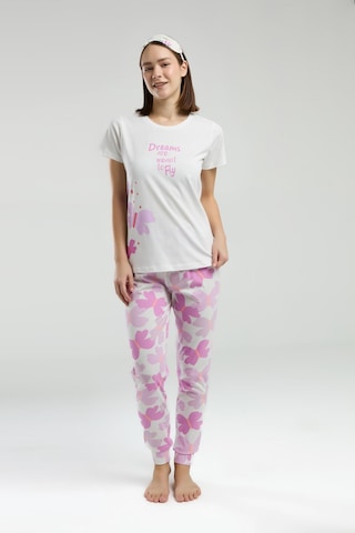 Roly Poly Dreams Are Meant To Fly Kadın Beyaz Kısa Kol Pijama Takım Beyaz