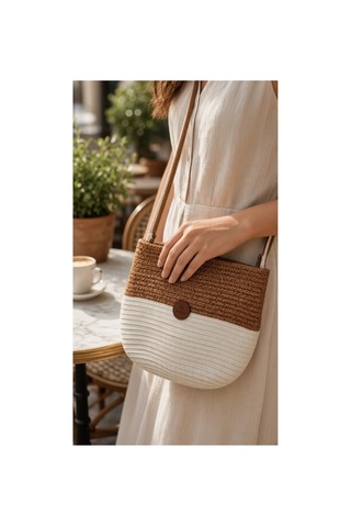 Nakkaş Home Collection Jüt Çanta Kadın Hasır Çanta, Plaj Çantası, Omuz Ve Günlük Kullanım Çantası-kahve/krem 25x23 Cm Kahve-beyaz