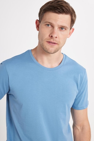 Tudors Unisex Slim Fit Dar Kesim %100 Pamuk Yumuşak Dokulu Mavi Bisiklet Yaka Tişört-34606 Mavi