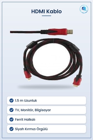 Hdmı Kablo 1.5 M Görüntü Ve Ses Kablosu Siyah Kırmızı Uçlu Tv Mon