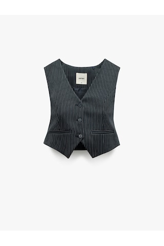 Koton Slim Fit V Yaka Kolsuz Düğmeli Takım Yeleği Lacivert Çizgili 5sak20015ew Lacivert Çizgili Lacivert