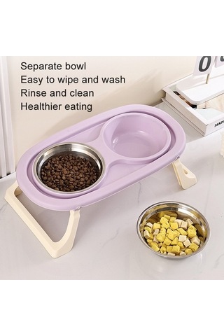 Dm Cbtx Katlanır Evcil Hayvan Kasesi, Yemek Su Kabı Boyun Korumalı Çift Kase, Pp Mor