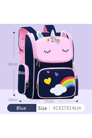 Fengdong Çocuklar Okul Sırt Çantası Sevimli Karikatür Okul Çantaları Kızlar Aydınlık Pembe Kitap Çantası İlköğretim Okulu Öğrenci Sırt Çantası-mavi-1 Mavi