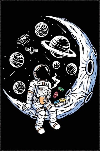 Siyah Kaymaz Taban Uzay Tema Astronotlu Çocuk Halısı Ar1162n11