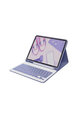 Muratech Newface Apple Uyumlu iPad Air 11 2024 Kılıf Kc01 Smart Klavyeli Tablet Kılıfı - Derin Mor