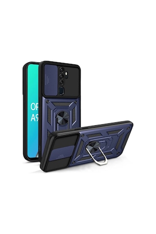 Teleplus Oppo A5 2020 Kılıf Magnetik Standlı Kamera Korumalı Slide Sürgülü Cover Kapak