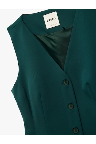 Koton Slim Fit Peplum Kesim V Yaka Düğmeli Blazer Yelek Yeşil 6wak20034pw Zeytin Yeşili