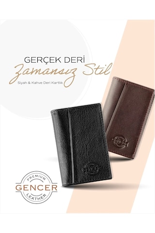 Gencer Leather Hakiki Deri Dikey Kartlık Kahverengi Siyah